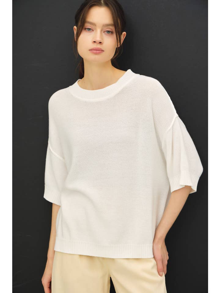 Oversize Cut Sweater Top with Raw Edge