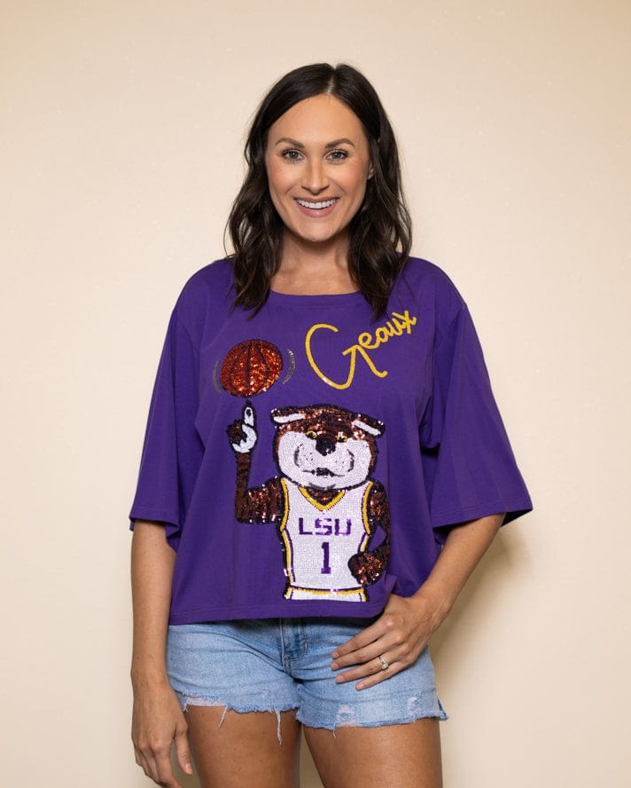 Bomb Designs Geaux Mike (Licensed By LSU) Women's Oversized Sequin - Little Miss Muffin Children & Home