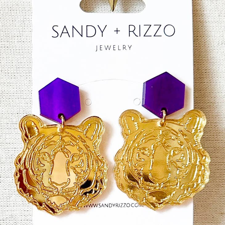 Sandy + Rizzo Sandy + Rizzo Gold Mirrored Tiger Earrings - Little Miss Muffin Children & Home