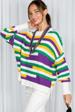 Vine & Love Color Block Mardi Gras Striped Crochet Knit Sweater