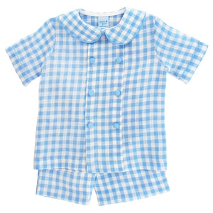 Bailey Boys Bailey Boys Sky Linen Gingham Dressy Short Set - Little Miss Muffin Children & Home