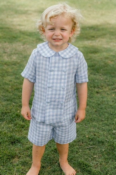 Bailey Boys Bailey Boys Sky Linen Gingham Dressy Short Set - Little Miss Muffin Children & Home