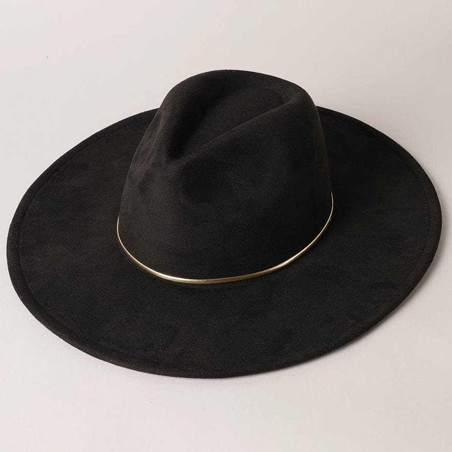 Fashion City Fashion City Gold Belt Wide Flat Brim Suede Fedora Hat in Black - Little Miss Muffin Children & Home