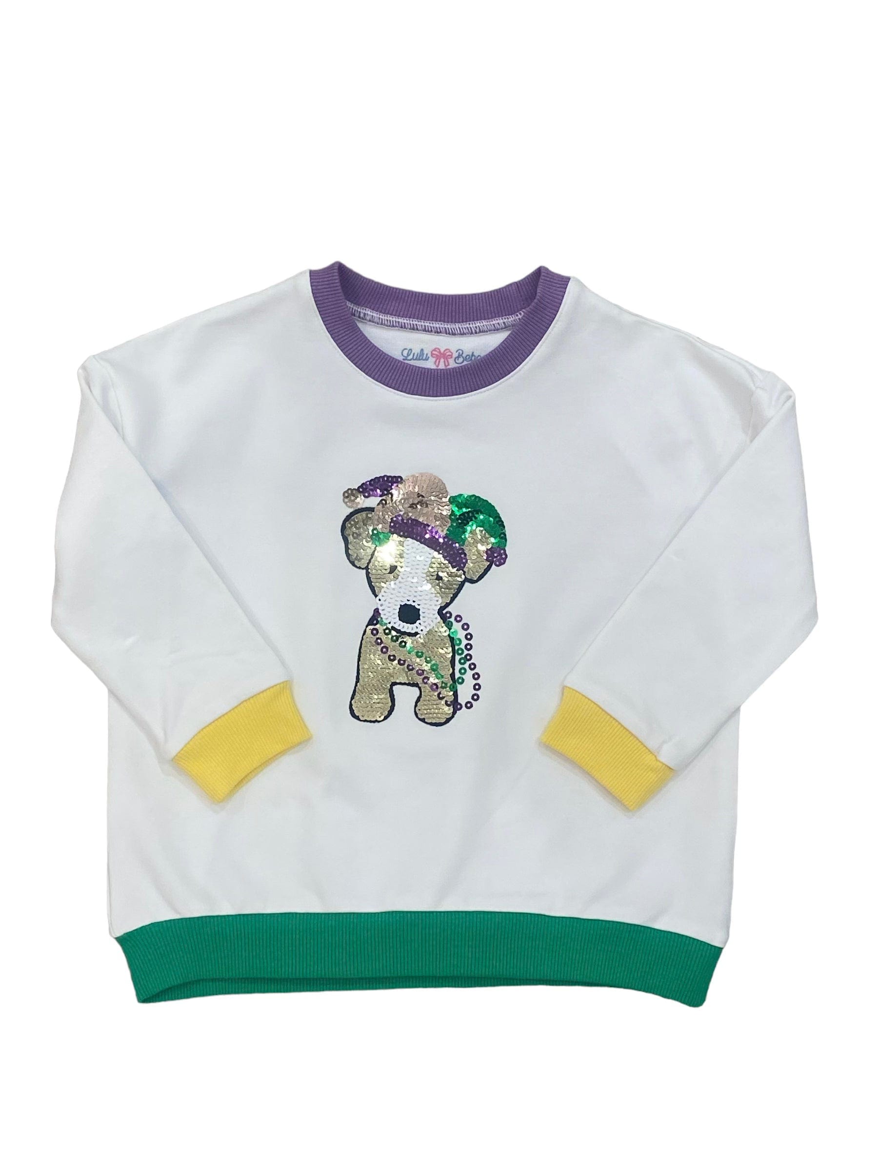 Lulu Bebe Lulu Bebe Sequin Mardi Gras Pup Sweatshirt - Little Miss Muffin Children & Home