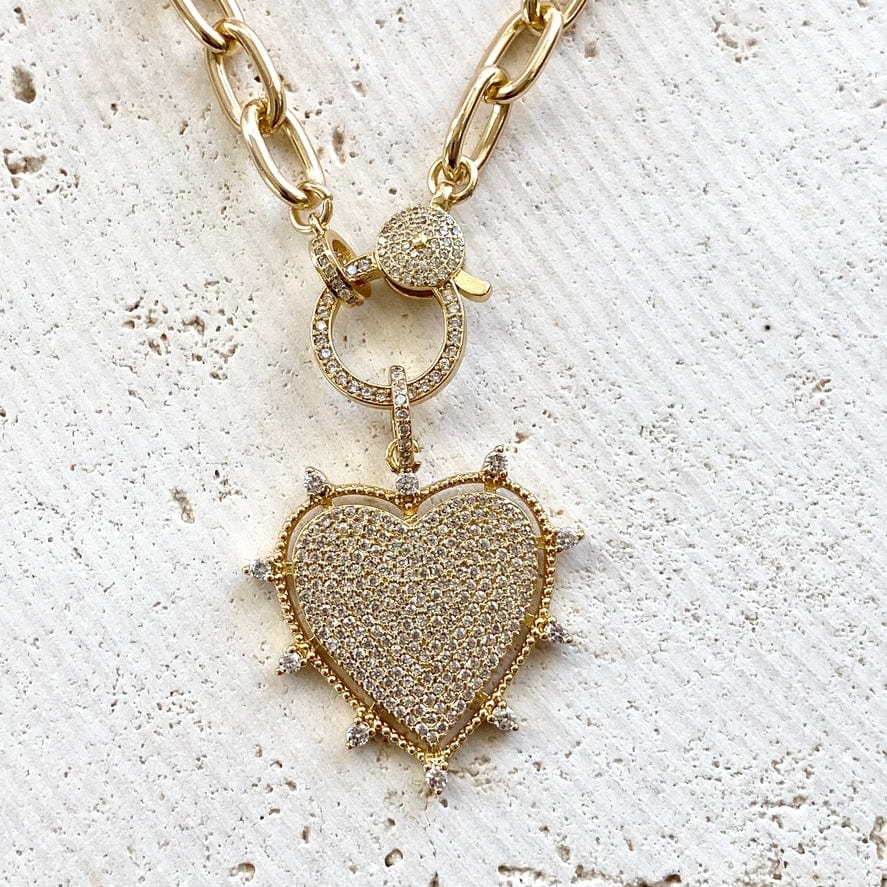 VB&CO Designs Handmade Jewelry VB&CO Gold Sparkly Heart Statement Necklace Non Tarnishing 20” - Little Miss Muffin Children & Home