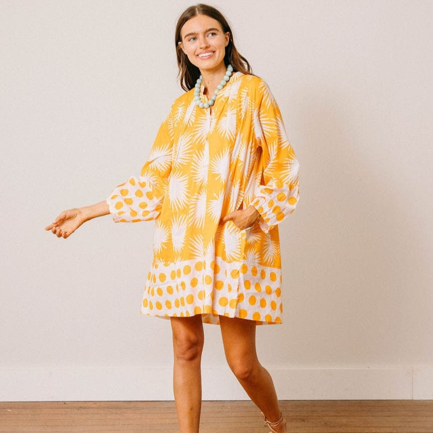 Sunshine Tienda Gold Palm Geo with Gold Dot Lilly Dress - Little Miss Muffin Children & Home