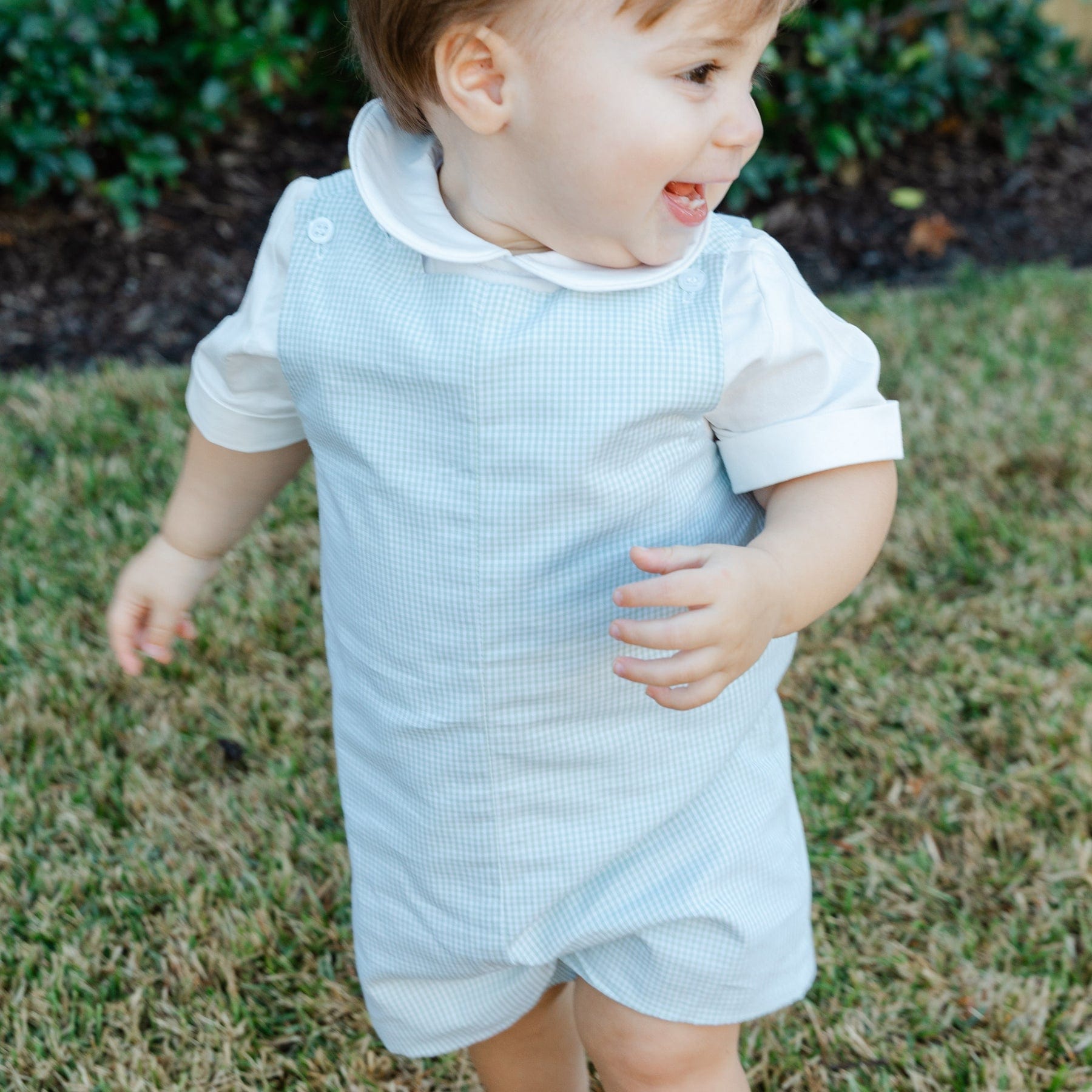 Bailey Boys Celery Check Short John John with Tab - Little Miss Muffin Children & Home