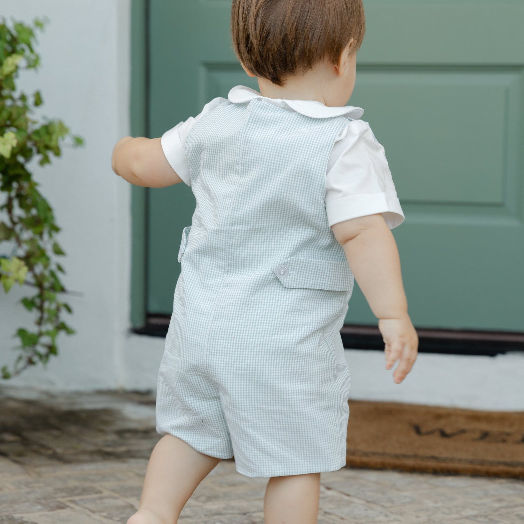 Bailey Boys Celery Check Short John John with Tab - Little Miss Muffin Children & Home