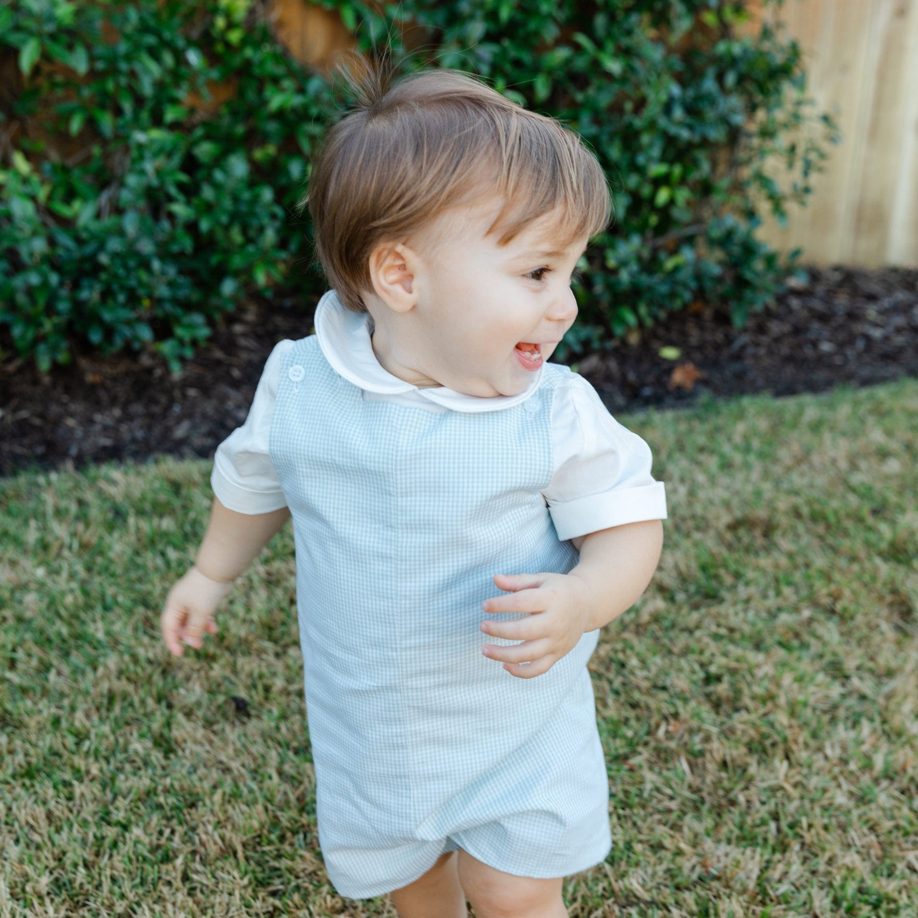 Bailey Boys Celery Check Short John John with Tab - Little Miss Muffin Children & Home