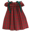 Red plaid dress with green ribbons