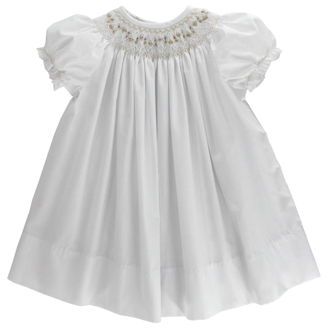 Bailey Boys White with Ecru Geometric Smocked Bishop Dress - Little Miss Muffin Children & Home