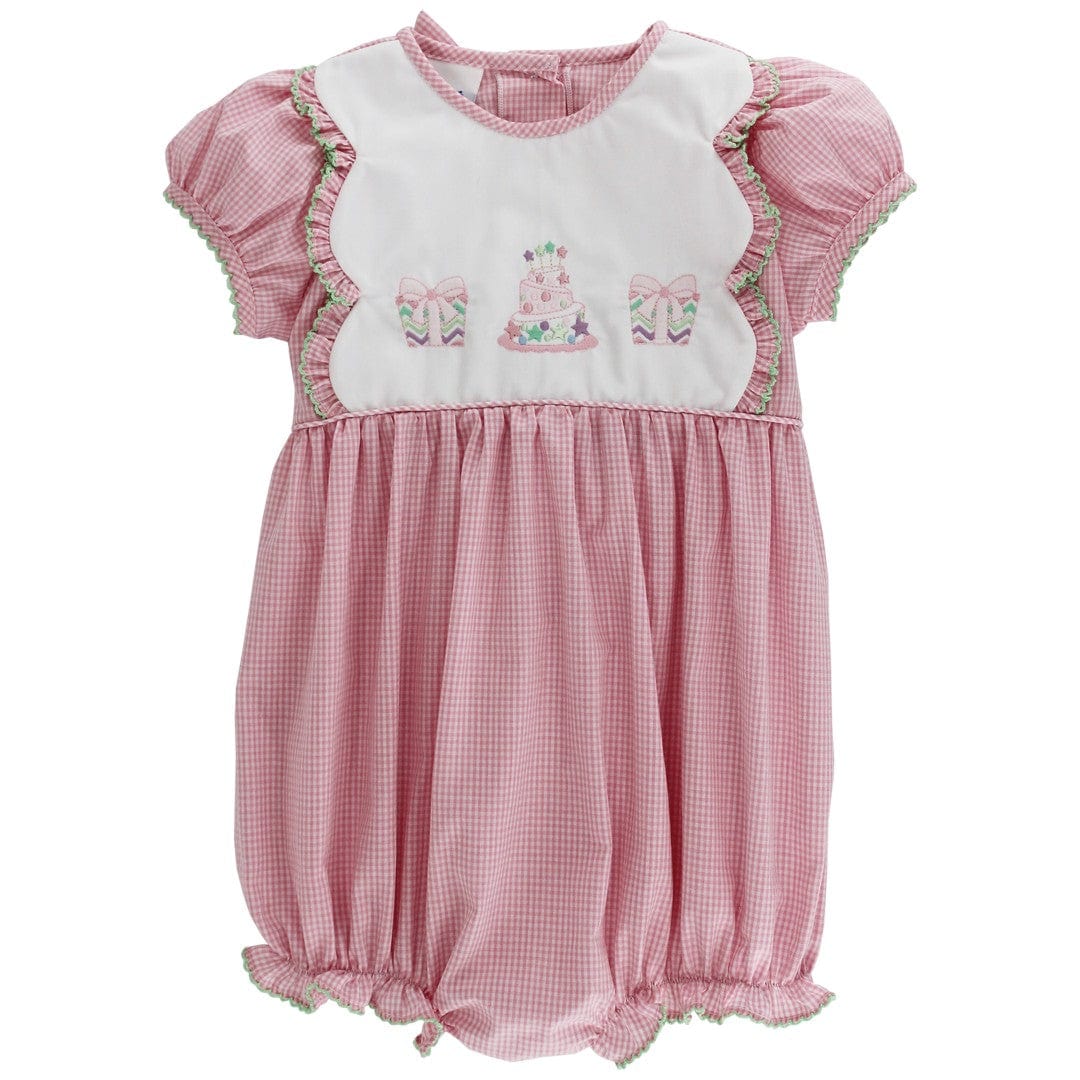 Bailey Boys Party Time Embroidered Girl's Short Bubble in Pink Gingham - Little Miss Muffin Children & Home