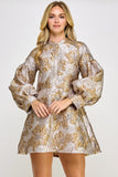 Ellison Long Sleeve Shimmer Jacquard Dress Gold