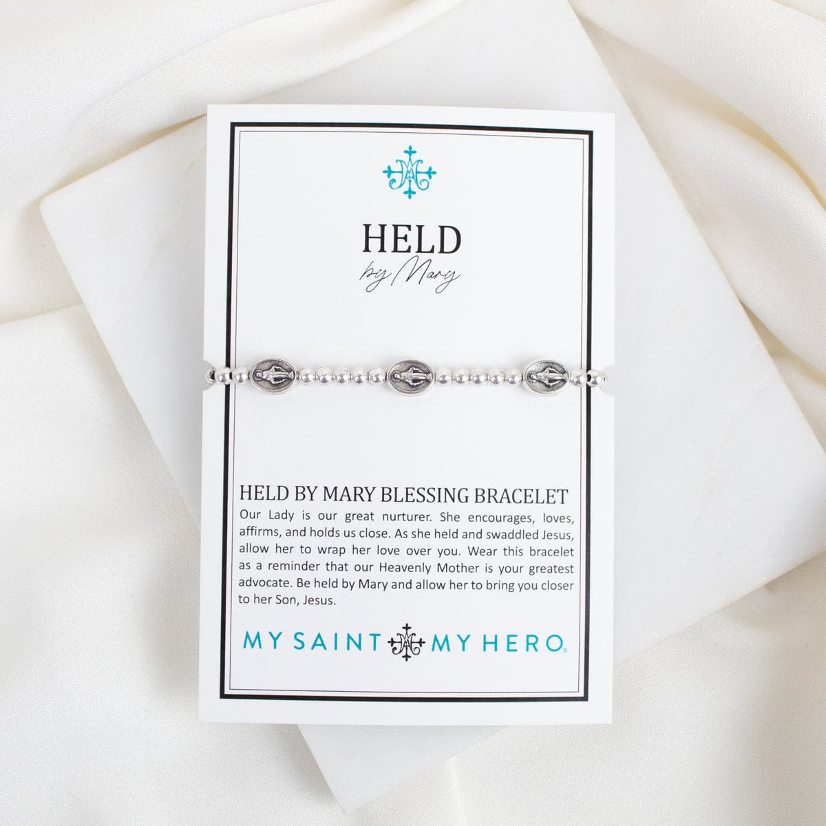 My Saint My Hero Held by Mary Blessing Bracelet, Silver - Little Miss Muffin Children & Home