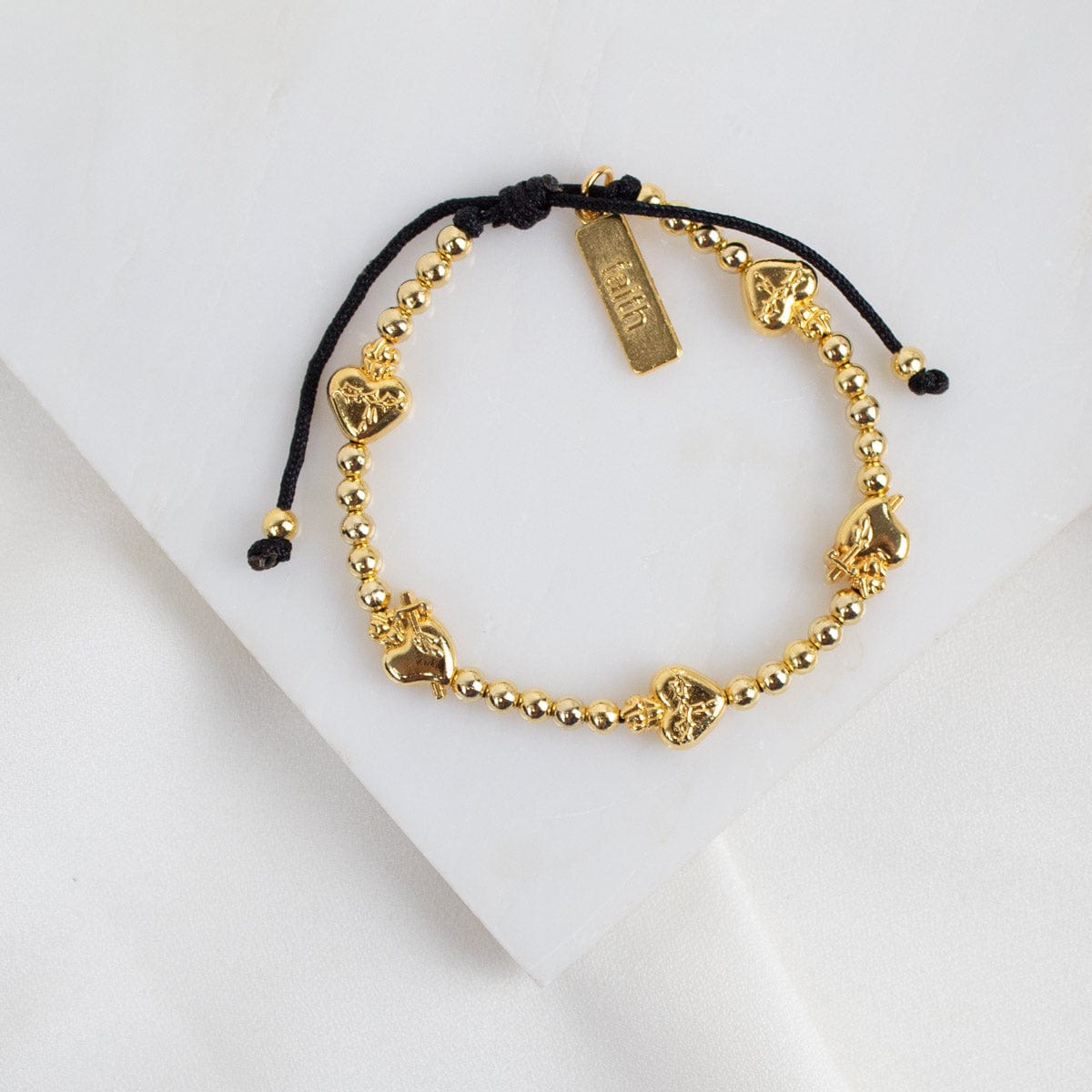 My Saint My Hero Sacred Heart Let Love Bracelet 5 Hearts Metal Beads Gold - Little Miss Muffin Children & Home