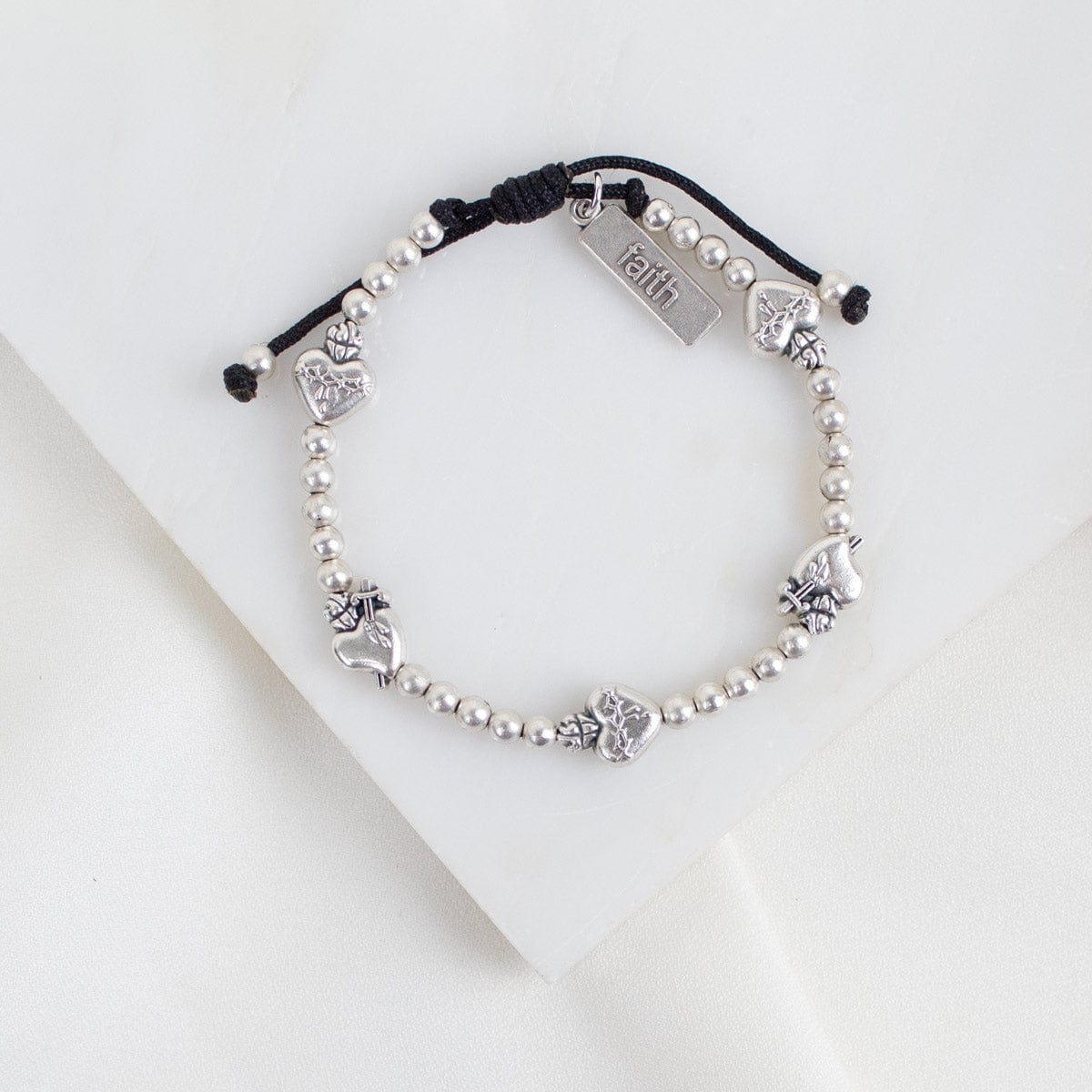 Sacred Heart Let Love Bracelet 5 Hearts Metal Beads Silver