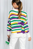 Vine & Love Color Block Mardi Gras Striped Crochet Knit Sweater