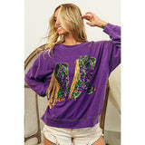 Ive Sequin Mardi Gras Boots with Fringe Trim Pullover in Vintage Violet