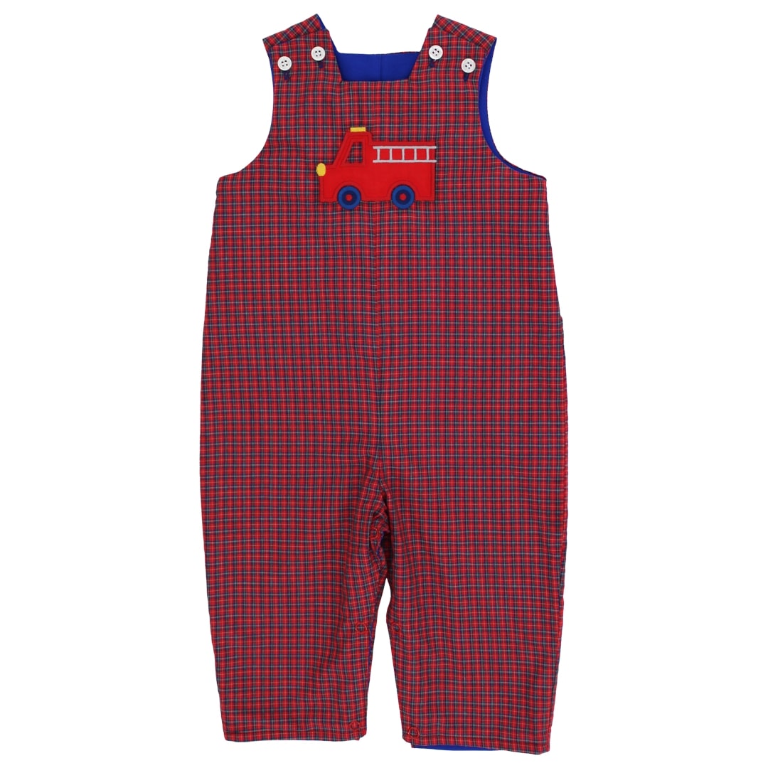Little Plaid Firetruck Reversible Long John-John