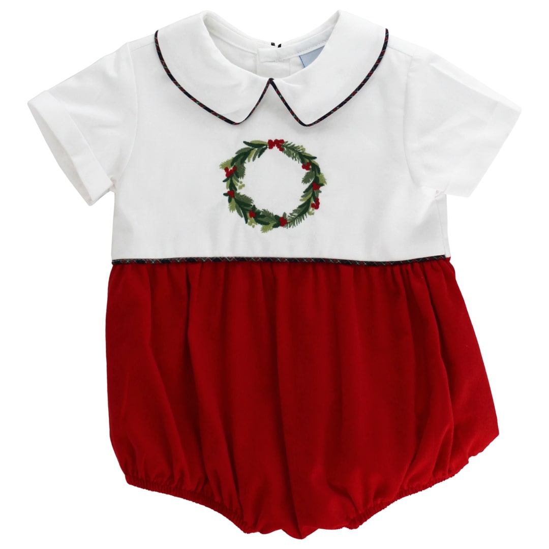 Durham Plaid with Christmas Red Corduroy Dressy Bubble Short for baby boys by Bailey Boys