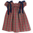 Bailey Boys Girls’ Tartan Plaid Float Dress with Navy Bows, 12M–4T