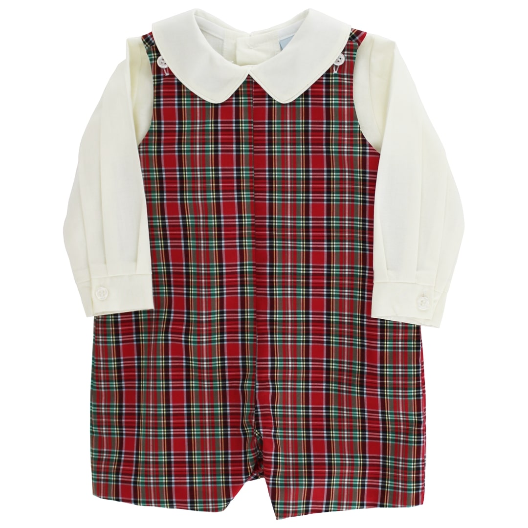 Bailey Boys Boys’ Tartan Plaid Short John-John with Button Tabs, 12M–2T