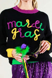 Vine & Love Mardi Gras Contrast Letter Sweater in Black