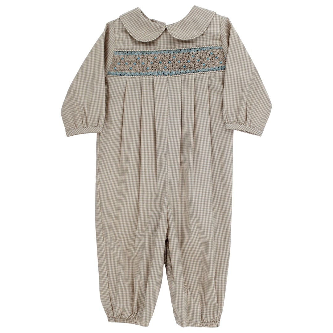 Khaki Microcheck with Blue Geometrics Dressy Bubble Long
