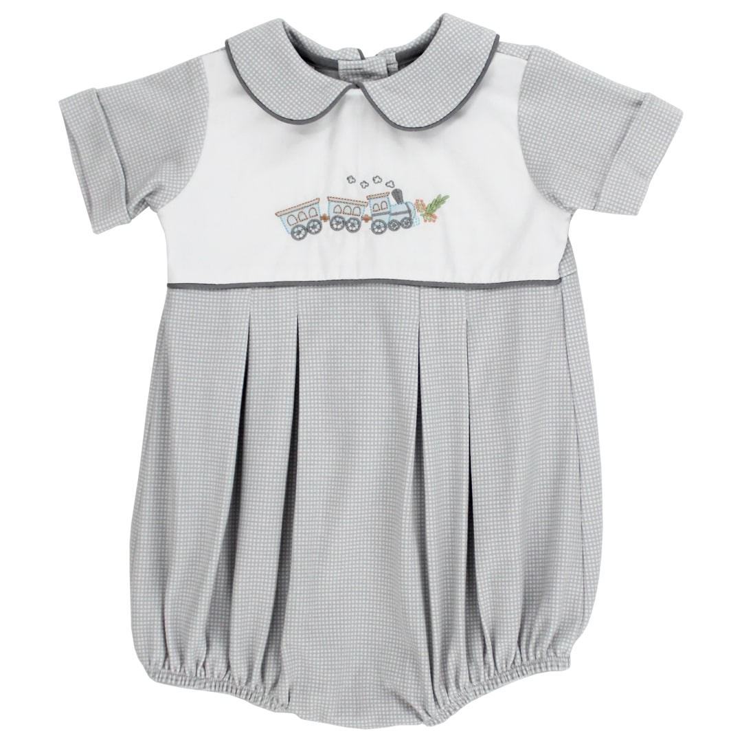 Autumn Express Soft Gray Mini Check Dressy Bubble Short for baby boys by Bailey Boys