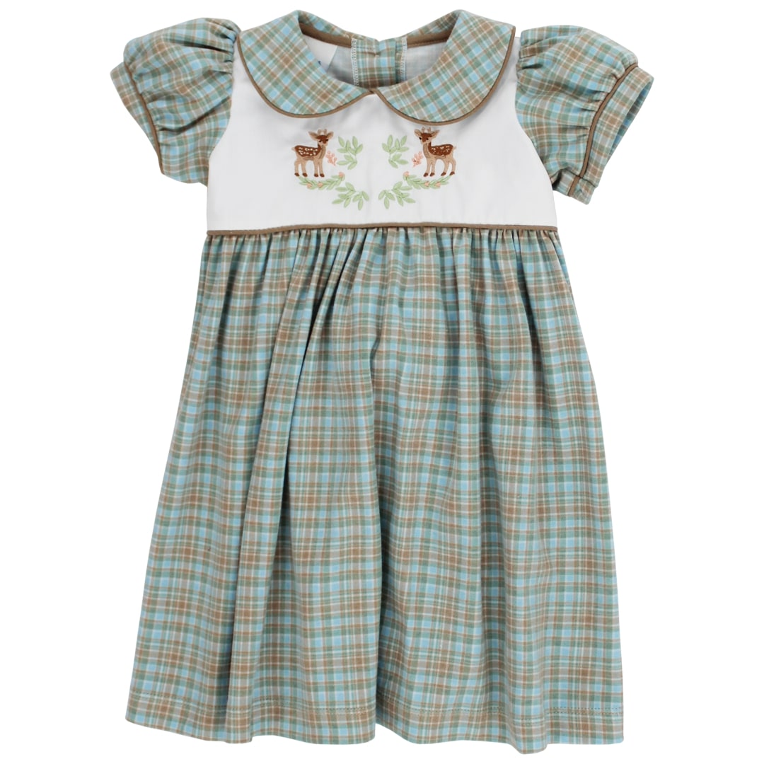 Little Doe Soft Aqua and Taupe Plaid Dress for toddler girls by Bailey Boys