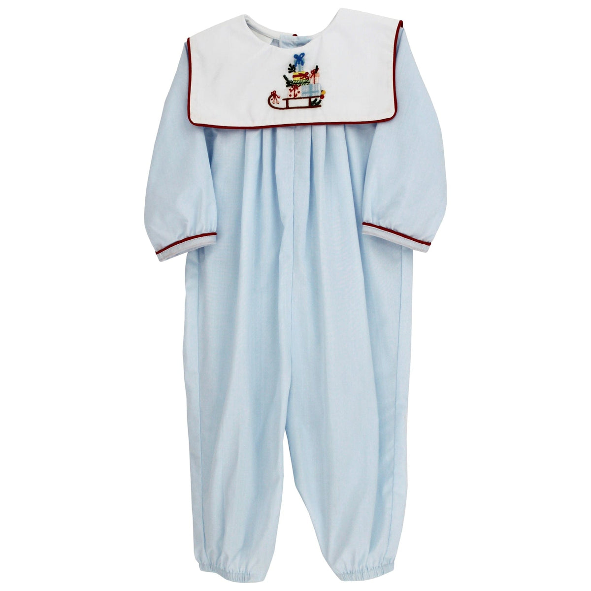 Santa's Sleigh Light Blue Dressy Bubble Long for baby boys by Bailey Boys