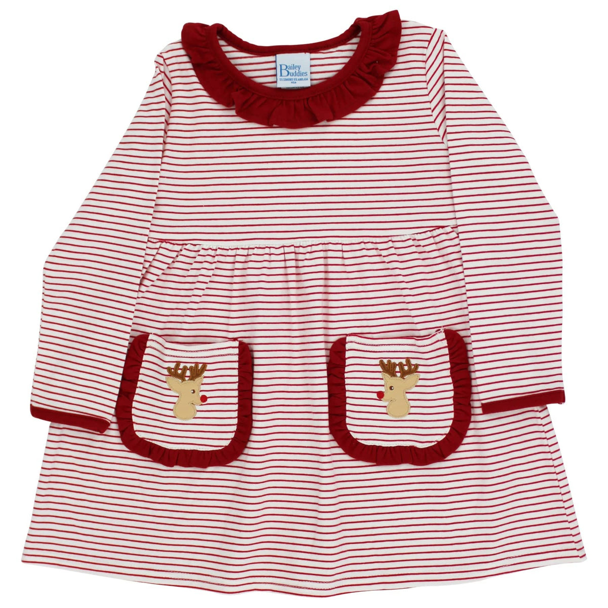 Rudy Reindeer Girls’ Red & White Stripe Knit Dress