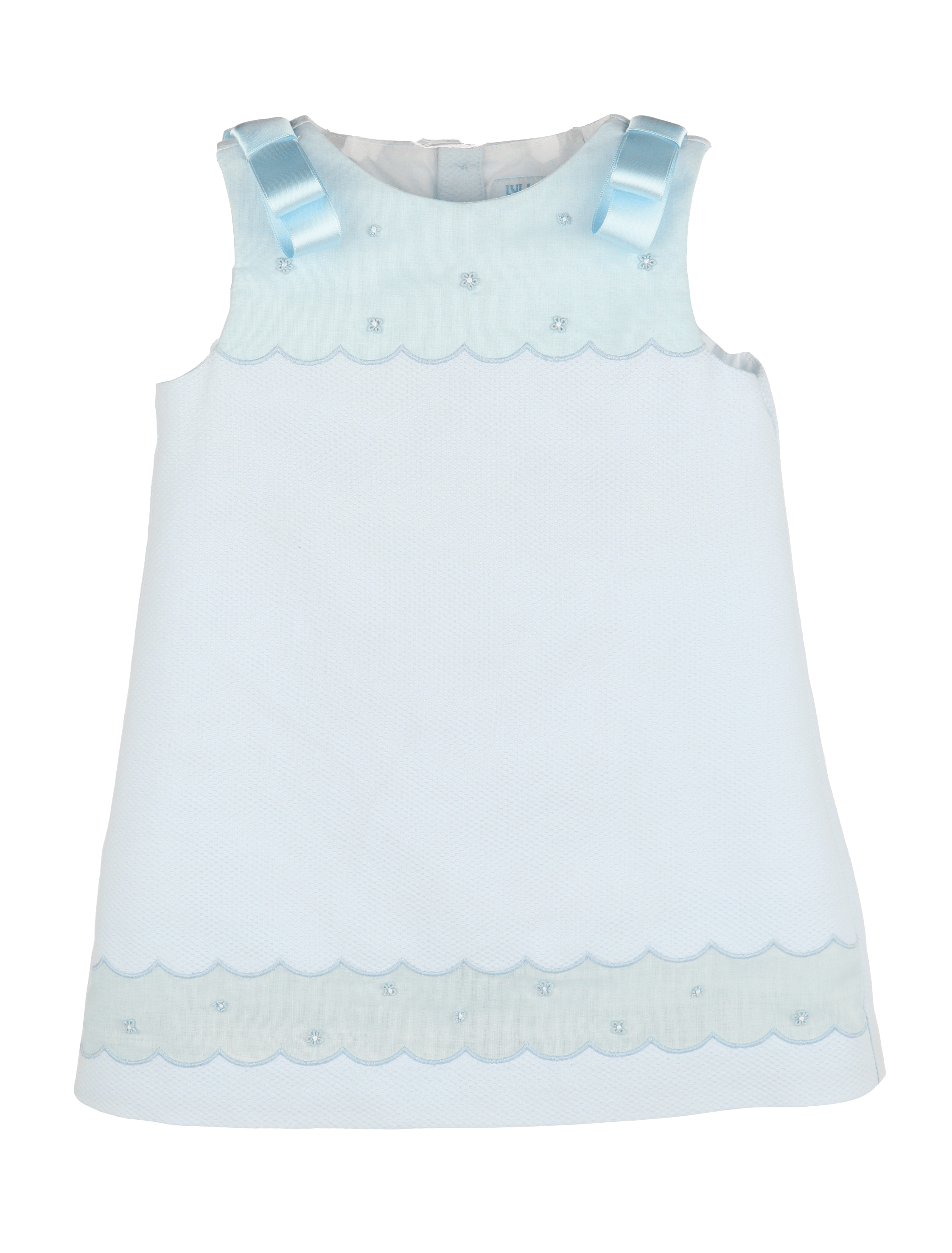 Blue Pique Shift Dress with blue pearls