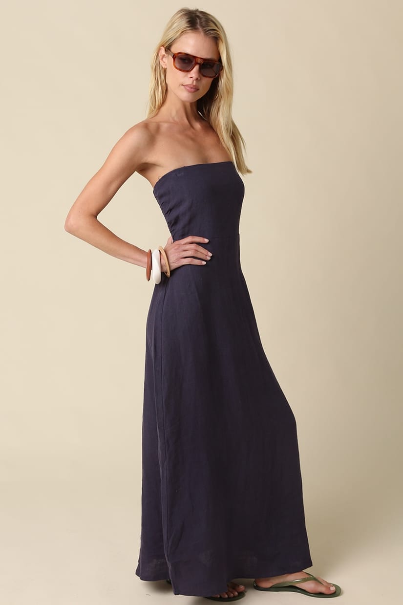 Irise Linen Maxi Dress in Navy