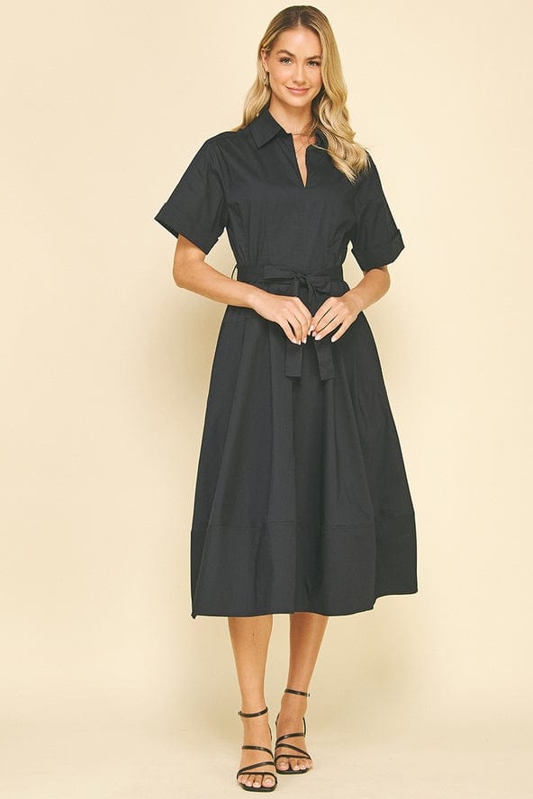 Pinch Short Sleeve Tie Belt Cotton Midi Dress in Ink - Little Miss Muffin Children & Home