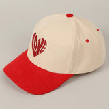 Fashion City Heart Love Glitter Logo Two-Tone Corduroy Cap, Red