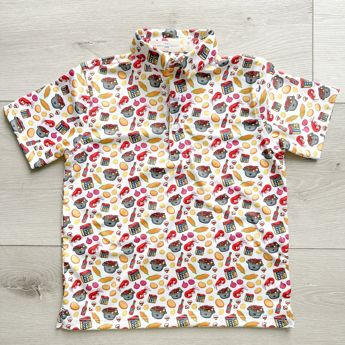 Crawfish Boil All-Over Print on White Youth Albatross Polo