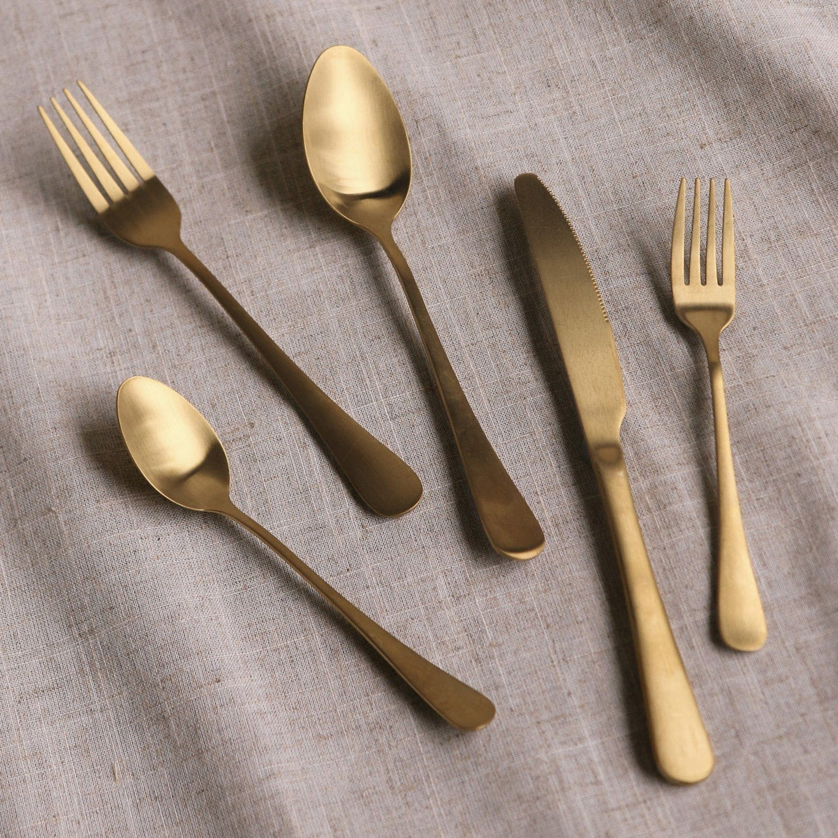 Vida Set of 5 Full Brushed Champagne Gold Droplet Stainless Flatware