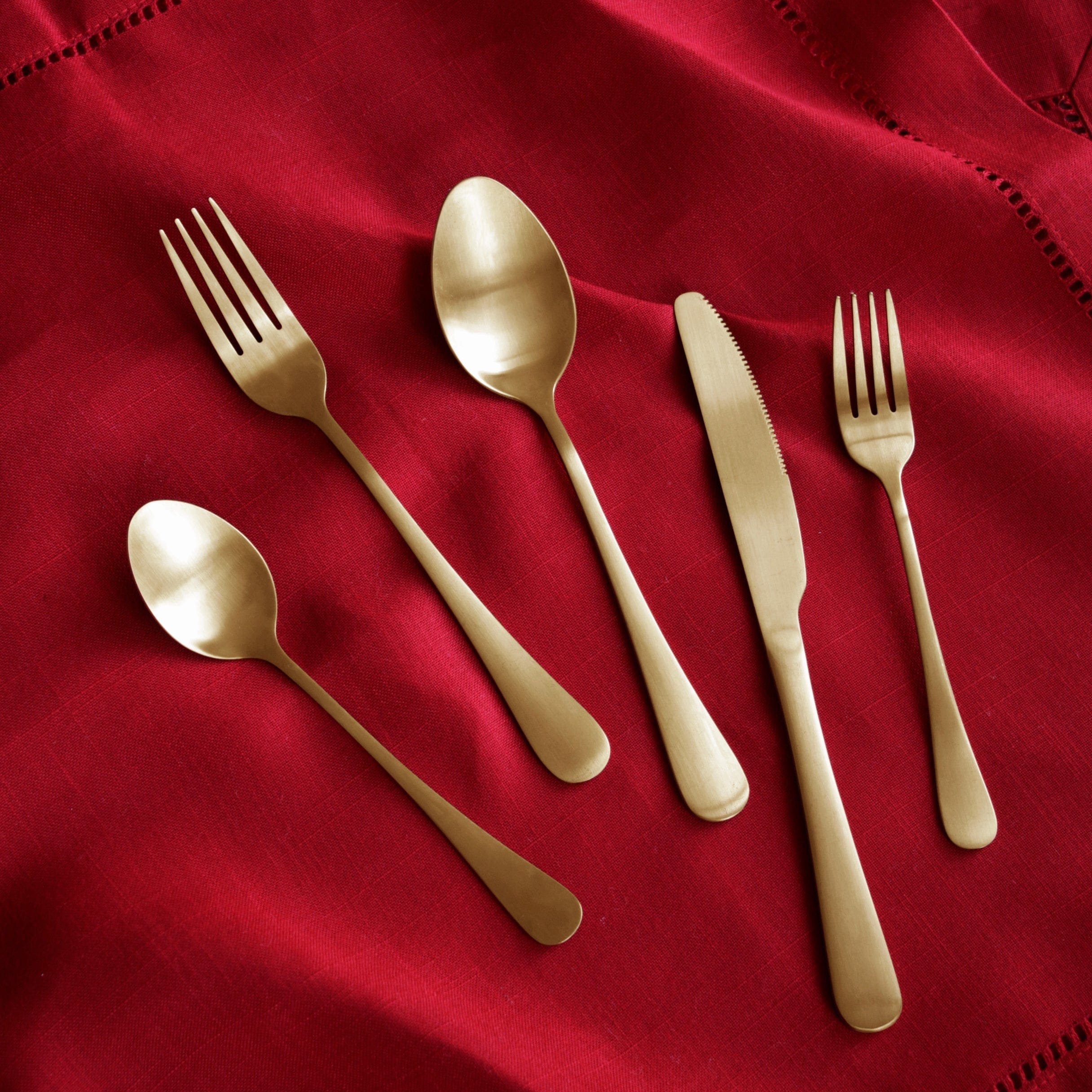 Vida Set of 5 Full Brushed Champagne Gold Droplet Stainless Flatware