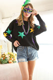 Vine & Love Mardi Gras Star Sweater in Black