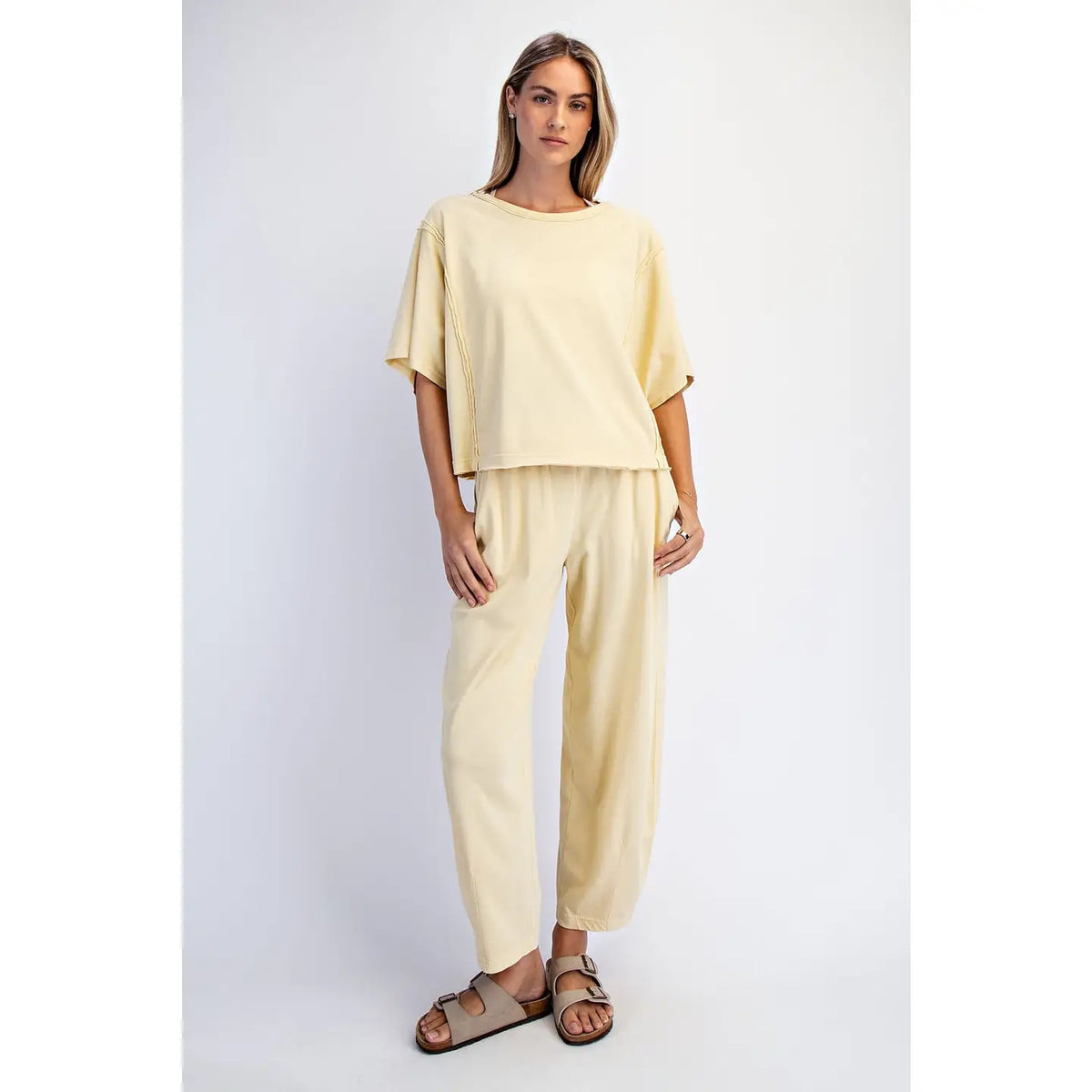Mineral Washed Boxy Top & Barrel Pant Set in Lemonilla