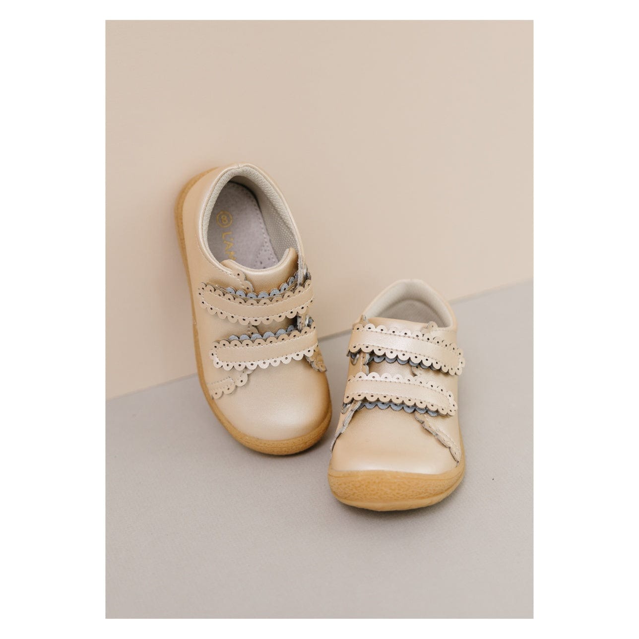 L'Amour Shoes L'Amour Marisa Scalloped Strap Sneaker in Champagne - Little Miss Muffin Children & Home