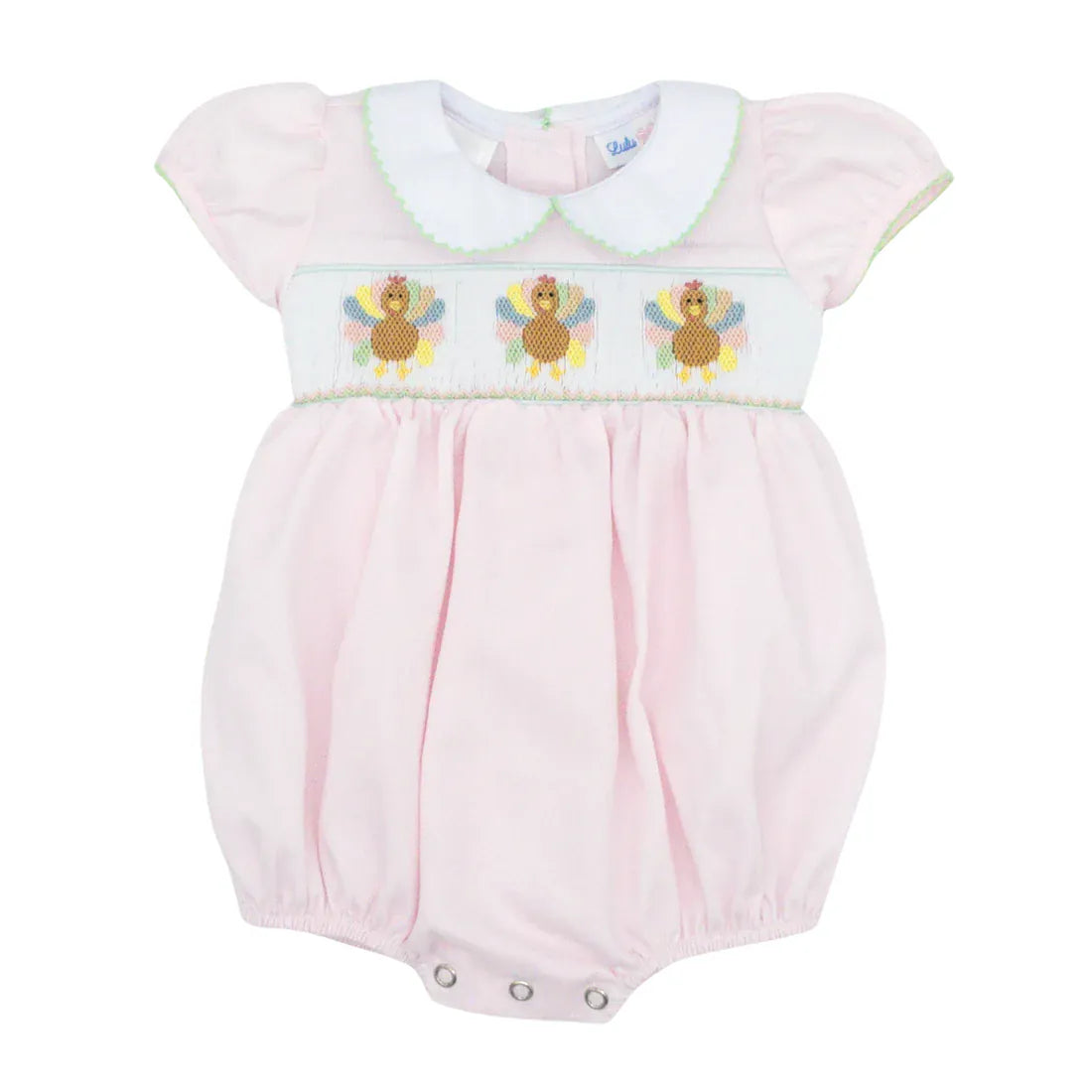 Rosie Turkey Smocked Waiste Bubble with White Peter Pan Collar