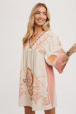 Bluivy Boho Embroidered Babydoll Dress, Pink