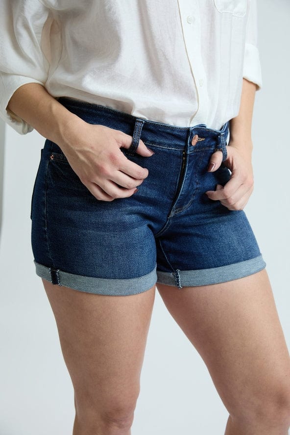 YMI Jeans YMI High Rise Premium Stretch Fold-Over Cuff Shorts, Dark Indigo - Little Miss Muffin Children & Home