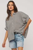 Urban Daizy Boxy Pinstriped Cuff Shirt in Black & White