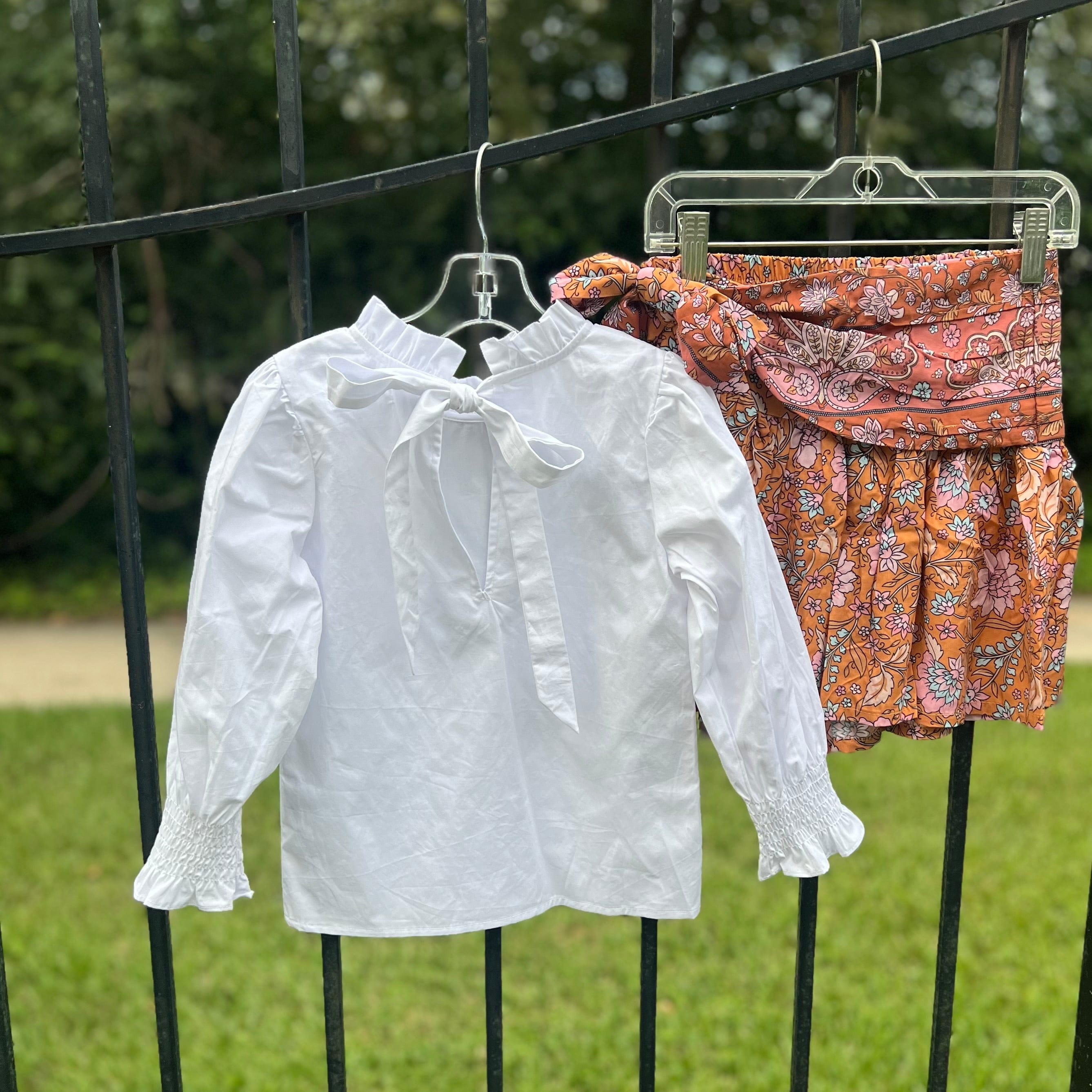 Lulu Bebe Lulu Bebe Lyn White Long Sleeve Ruffle Collar Tie Back Shirt - Little Miss Muffin Children & Home