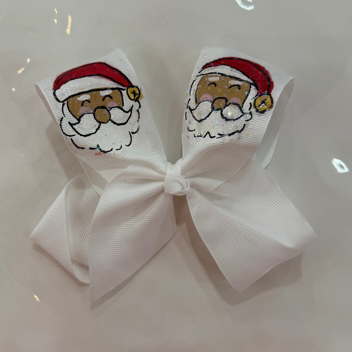 Santa Hand Painted Glitter Bow Double Glitter