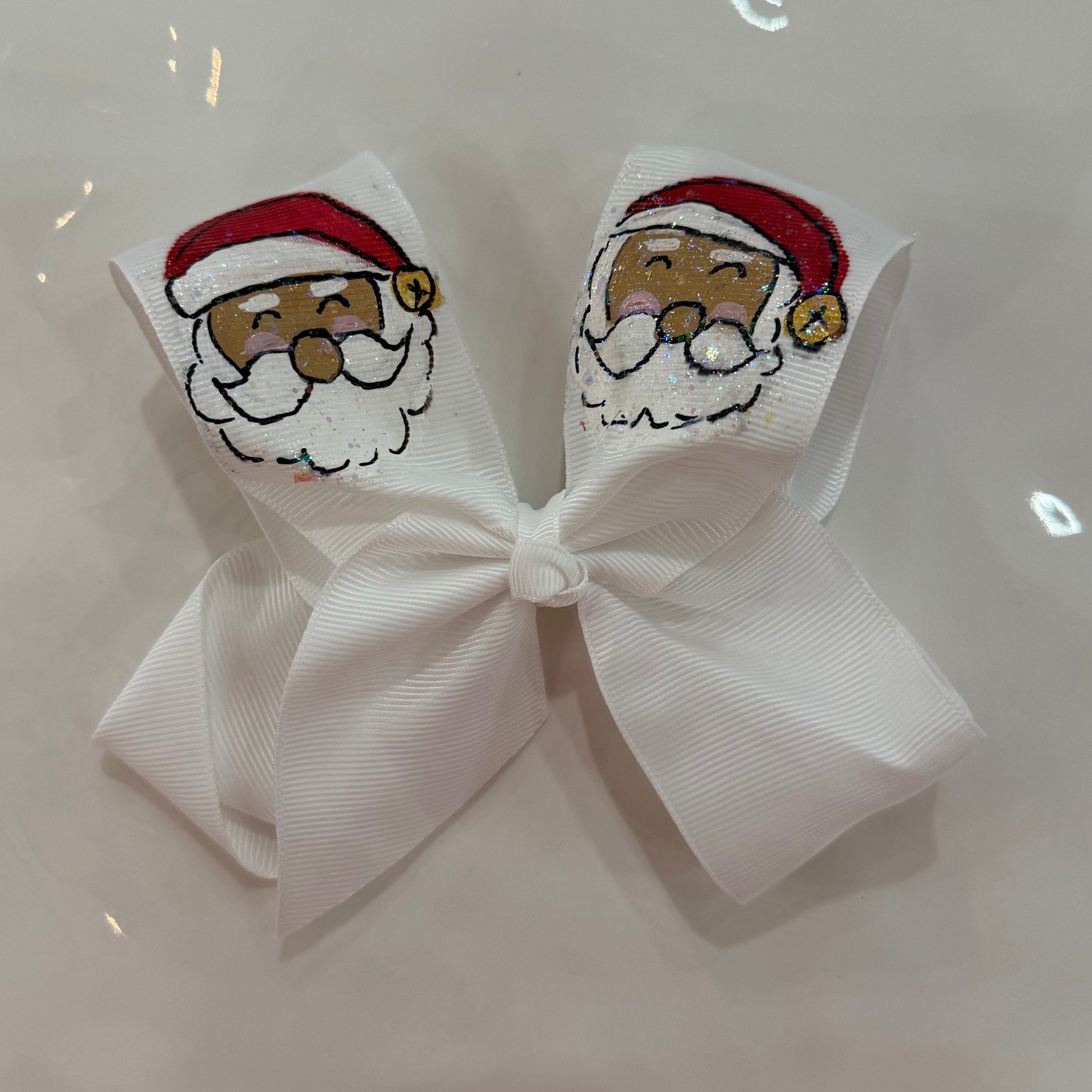 Santa Hand Painted Glitter Bow Double Glitter