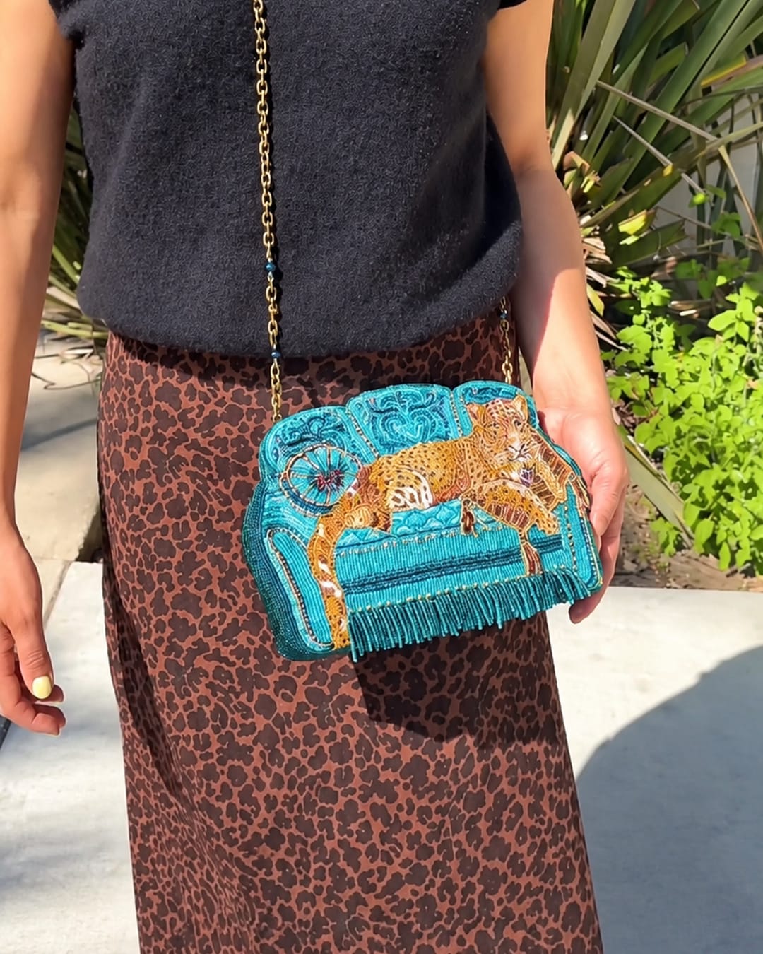 Lazy Leopard crossbody handbag by Mary Frances Accessories, view 4